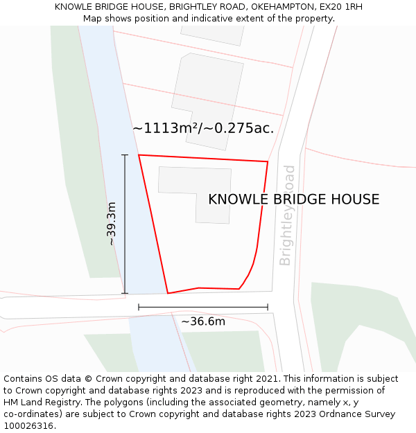 KNOWLE BRIDGE HOUSE, BRIGHTLEY ROAD, OKEHAMPTON, EX20 1RH: Plot and title map