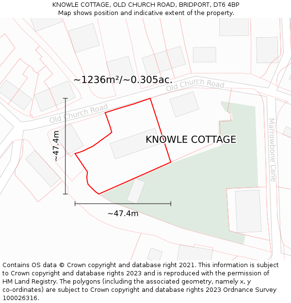KNOWLE COTTAGE, OLD CHURCH ROAD, BRIDPORT, DT6 4BP: Plot and title map