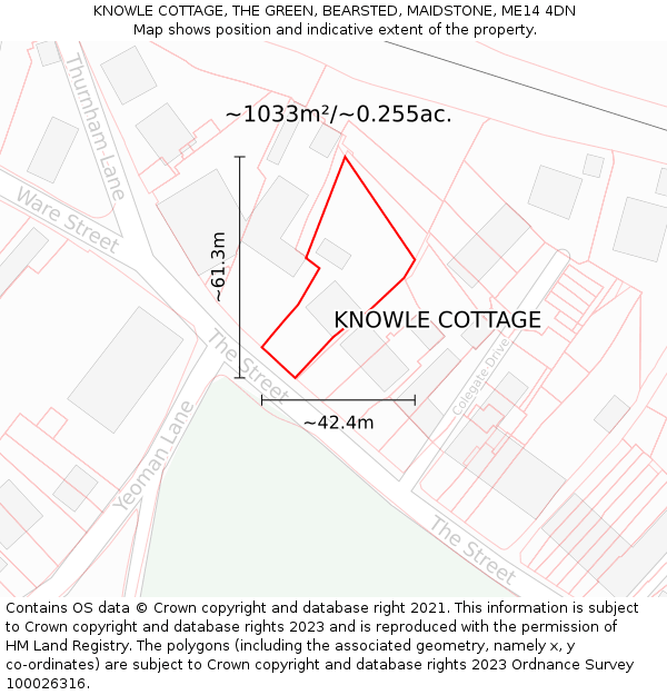 KNOWLE COTTAGE, THE GREEN, BEARSTED, MAIDSTONE, ME14 4DN: Plot and title map