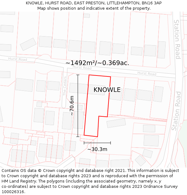 KNOWLE, HURST ROAD, EAST PRESTON, LITTLEHAMPTON, BN16 3AP: Plot and title map