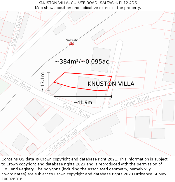 KNUSTON VILLA, CULVER ROAD, SALTASH, PL12 4DS: Plot and title map