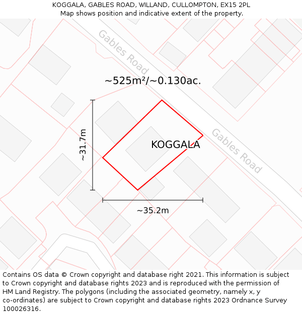 KOGGALA, GABLES ROAD, WILLAND, CULLOMPTON, EX15 2PL: Plot and title map