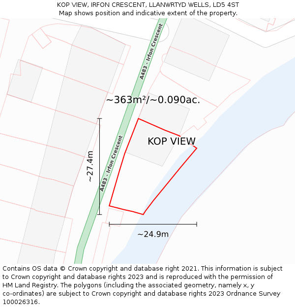 KOP VIEW, IRFON CRESCENT, LLANWRTYD WELLS, LD5 4ST: Plot and title map