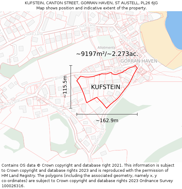 KUFSTEIN, CANTON STREET, GORRAN HAVEN, ST AUSTELL, PL26 6JG: Plot and title map