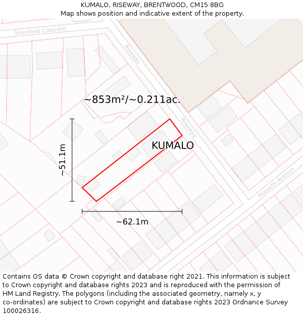 KUMALO, RISEWAY, BRENTWOOD, CM15 8BG: Plot and title map