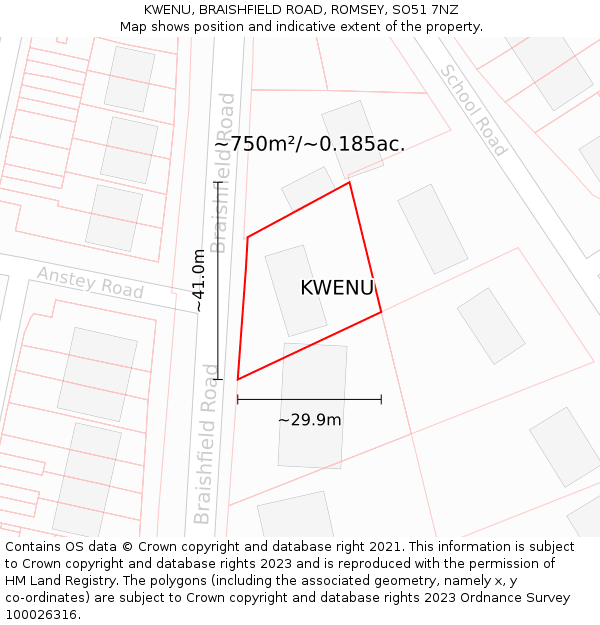 KWENU, BRAISHFIELD ROAD, ROMSEY, SO51 7NZ: Plot and title map