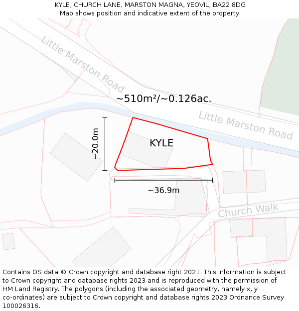 KYLE, CHURCH LANE, MARSTON MAGNA, YEOVIL, BA22 8DG: Plot and title map