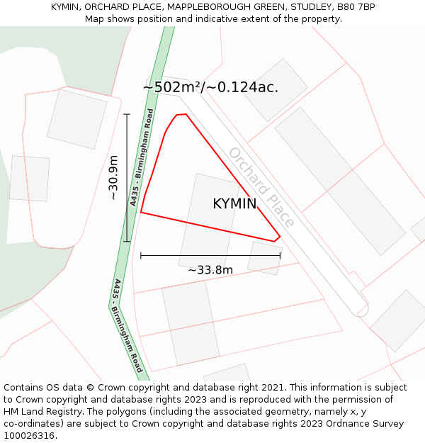 KYMIN, ORCHARD PLACE, MAPPLEBOROUGH GREEN, STUDLEY, B80 7BP: Plot and title map