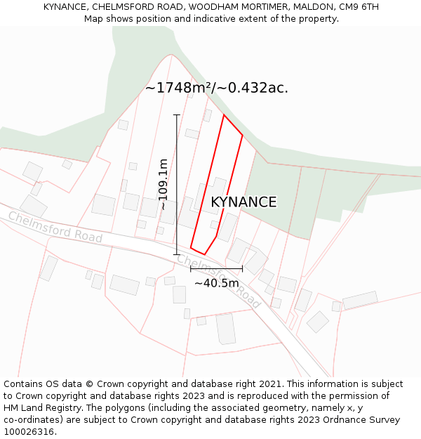 KYNANCE, CHELMSFORD ROAD, WOODHAM MORTIMER, MALDON, CM9 6TH: Plot and title map