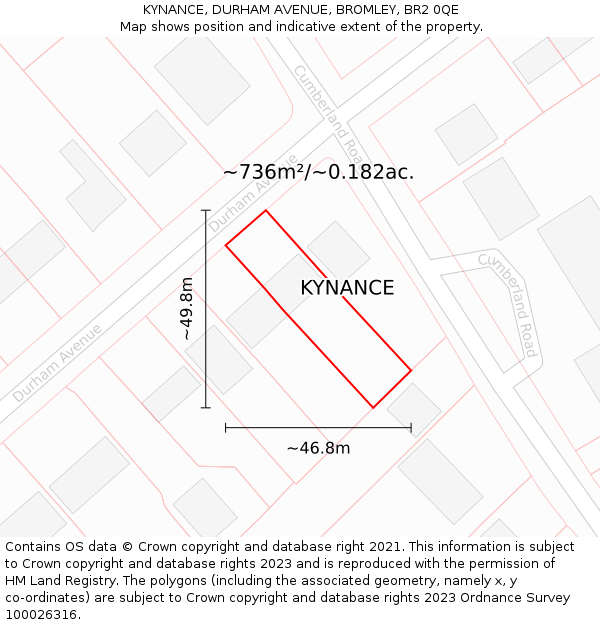 KYNANCE, DURHAM AVENUE, BROMLEY, BR2 0QE: Plot and title map