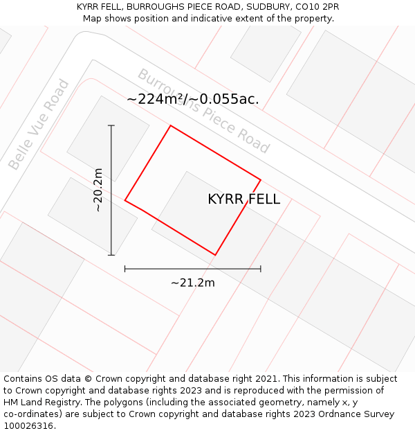 KYRR FELL, BURROUGHS PIECE ROAD, SUDBURY, CO10 2PR: Plot and title map