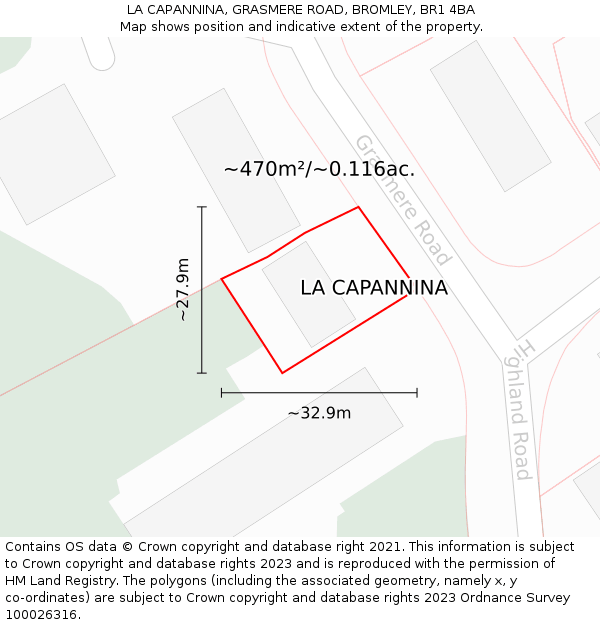 LA CAPANNINA, GRASMERE ROAD, BROMLEY, BR1 4BA: Plot and title map
