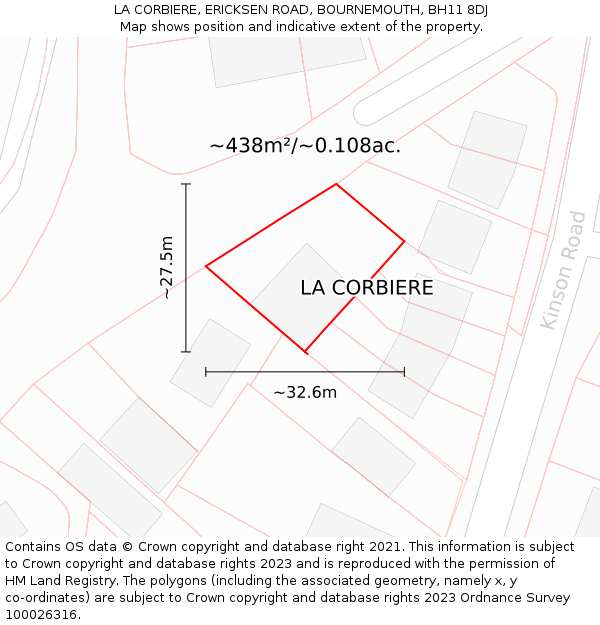 LA CORBIERE, ERICKSEN ROAD, BOURNEMOUTH, BH11 8DJ: Plot and title map