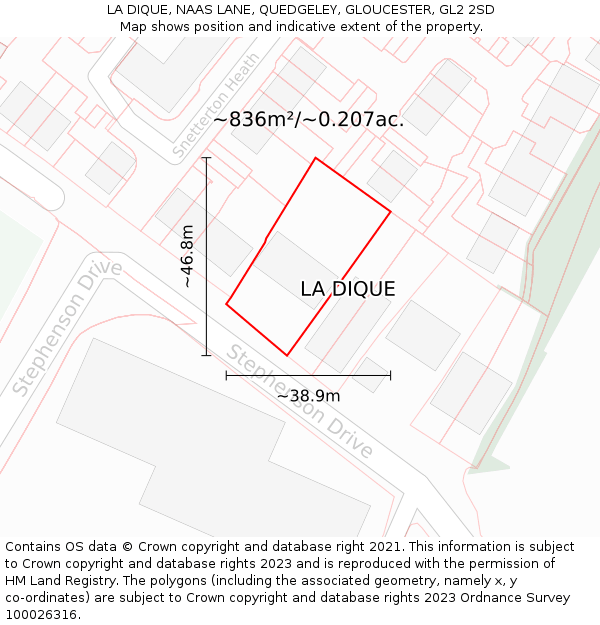 LA DIQUE, NAAS LANE, QUEDGELEY, GLOUCESTER, GL2 2SD: Plot and title map