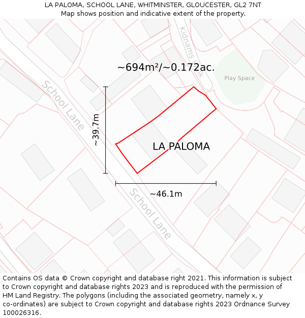 LA PALOMA, SCHOOL LANE, WHITMINSTER, GLOUCESTER, GL2 7NT: Plot and title map