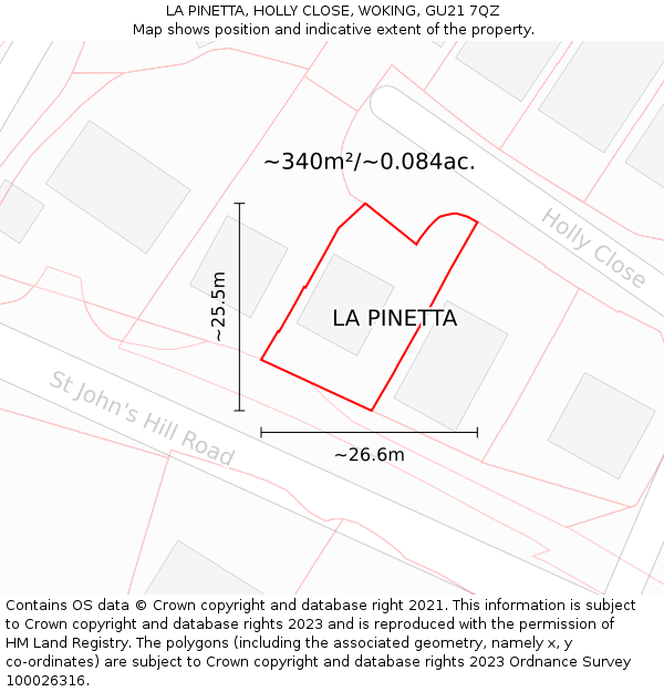 LA PINETTA, HOLLY CLOSE, WOKING, GU21 7QZ: Plot and title map