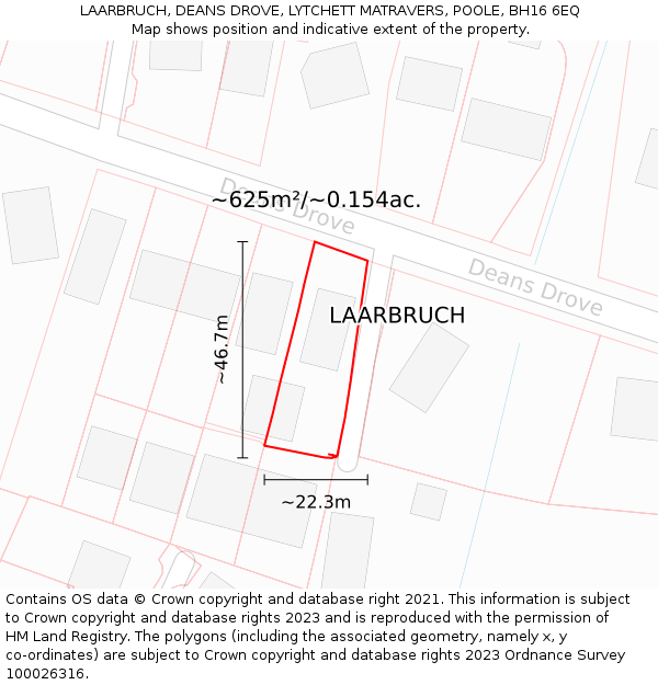 LAARBRUCH, DEANS DROVE, LYTCHETT MATRAVERS, POOLE, BH16 6EQ: Plot and title map