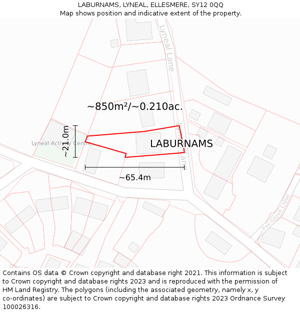 LABURNAMS, LYNEAL, ELLESMERE, SY12 0QQ: Plot and title map