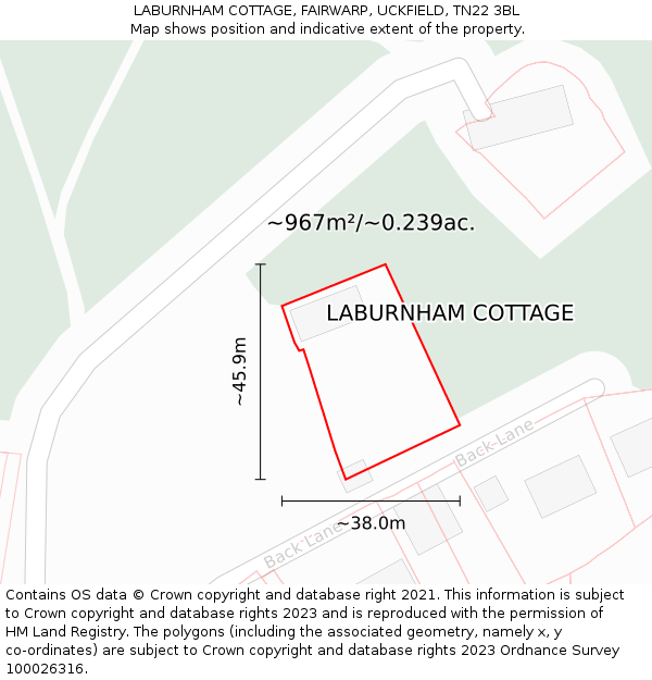 LABURNHAM COTTAGE, FAIRWARP, UCKFIELD, TN22 3BL: Plot and title map