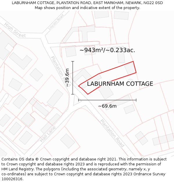 LABURNHAM COTTAGE, PLANTATION ROAD, EAST MARKHAM, NEWARK, NG22 0SD: Plot and title map