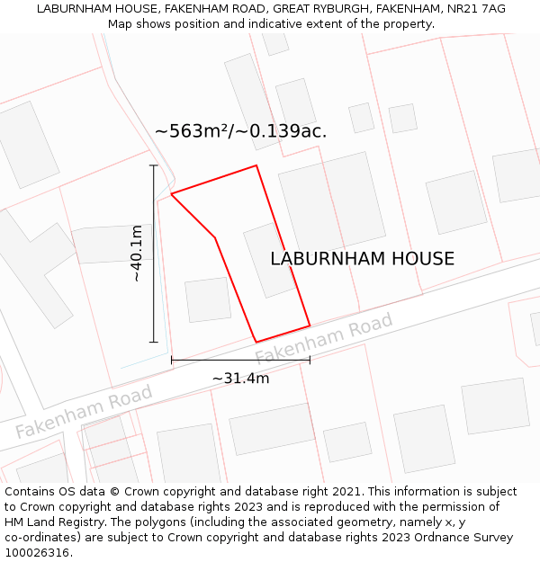 LABURNHAM HOUSE, FAKENHAM ROAD, GREAT RYBURGH, FAKENHAM, NR21 7AG: Plot and title map