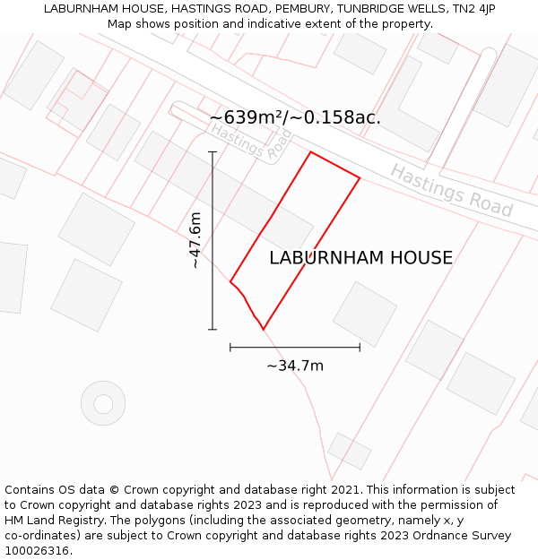 LABURNHAM HOUSE, HASTINGS ROAD, PEMBURY, TUNBRIDGE WELLS, TN2 4JP: Plot and title map
