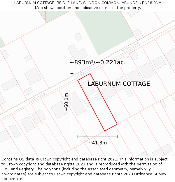 LABURNUM COTTAGE, BRIDLE LANE, SLINDON COMMON, ARUNDEL, BN18 0NA: Plot and title map