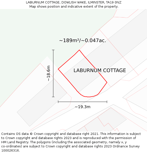 LABURNUM COTTAGE, DOWLISH WAKE, ILMINSTER, TA19 0NZ: Plot and title map