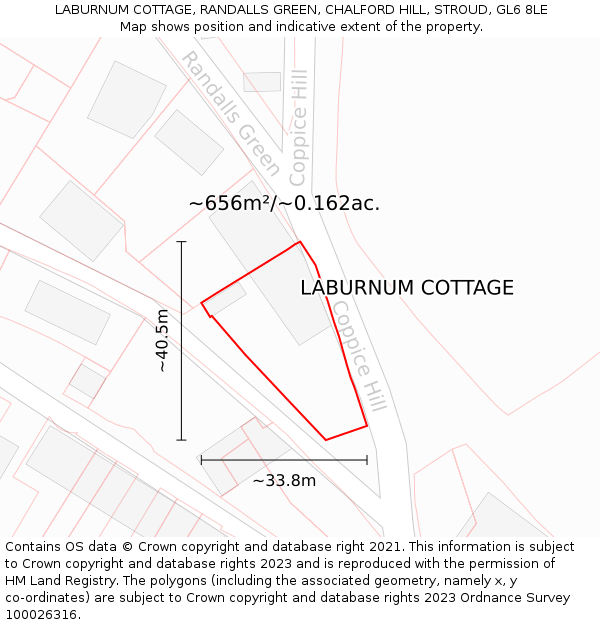 LABURNUM COTTAGE, RANDALLS GREEN, CHALFORD HILL, STROUD, GL6 8LE: Plot and title map