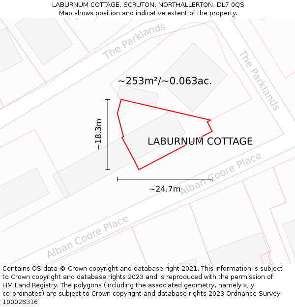 LABURNUM COTTAGE, SCRUTON, NORTHALLERTON, DL7 0QS: Plot and title map