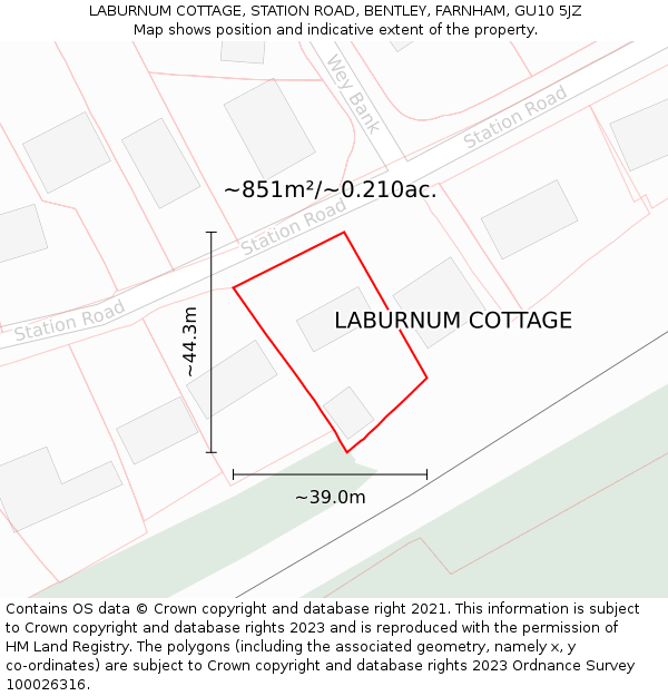 LABURNUM COTTAGE, STATION ROAD, BENTLEY, FARNHAM, GU10 5JZ: Plot and title map