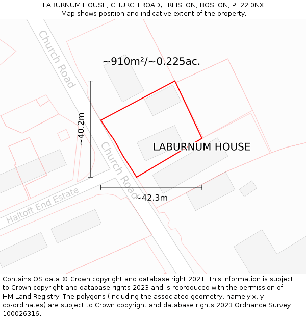 LABURNUM HOUSE, CHURCH ROAD, FREISTON, BOSTON, PE22 0NX: Plot and title map