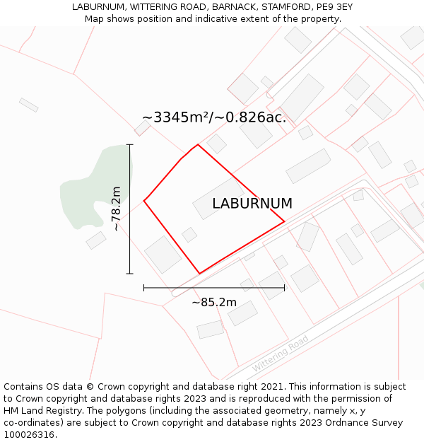 LABURNUM, WITTERING ROAD, BARNACK, STAMFORD, PE9 3EY: Plot and title map