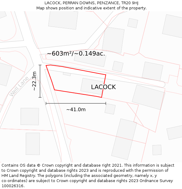 LACOCK, PERRAN DOWNS, PENZANCE, TR20 9HJ: Plot and title map