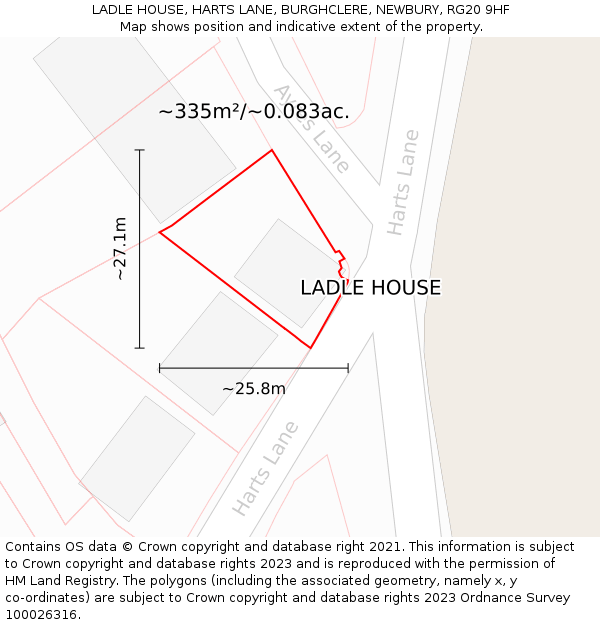 LADLE HOUSE, HARTS LANE, BURGHCLERE, NEWBURY, RG20 9HF: Plot and title map