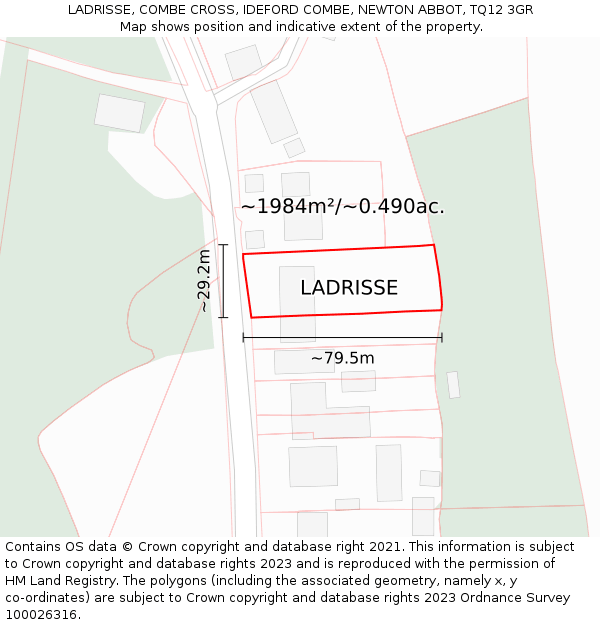 LADRISSE, COMBE CROSS, IDEFORD COMBE, NEWTON ABBOT, TQ12 3GR: Plot and title map