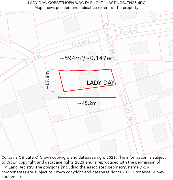 LADY DAY, GORSETHORN WAY, FAIRLIGHT, HASTINGS, TN35 4BQ: Plot and title map