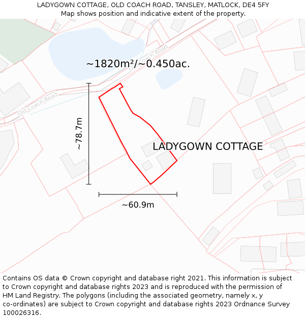 LADYGOWN COTTAGE, OLD COACH ROAD, TANSLEY, MATLOCK, DE4 5FY: Plot and title map