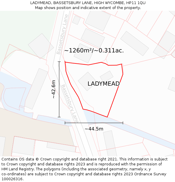 LADYMEAD, BASSETSBURY LANE, HIGH WYCOMBE, HP11 1QU: Plot and title map