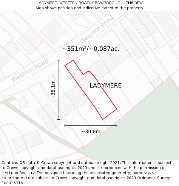 LADYMERE, WESTERN ROAD, CROWBOROUGH, TN6 3EW: Plot and title map
