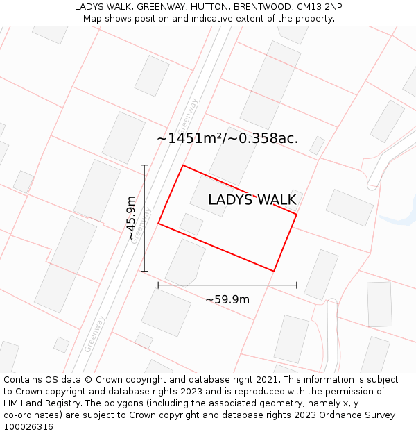 LADYS WALK, GREENWAY, HUTTON, BRENTWOOD, CM13 2NP: Plot and title map