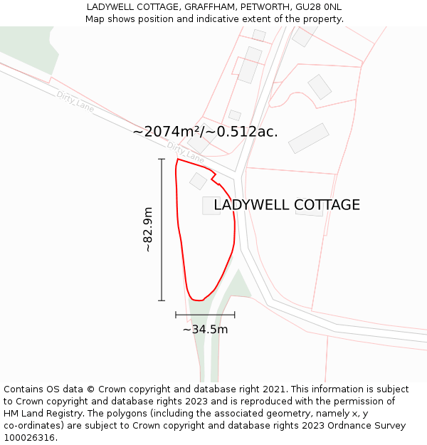 LADYWELL COTTAGE, GRAFFHAM, PETWORTH, GU28 0NL: Plot and title map