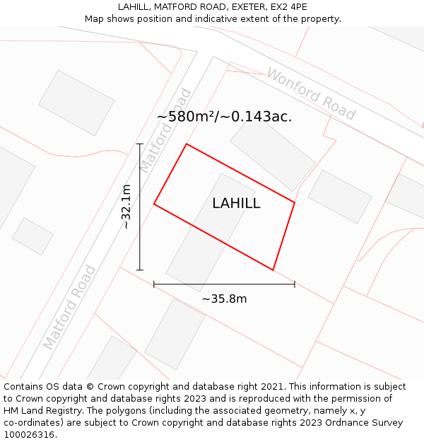 LAHILL, MATFORD ROAD, EXETER, EX2 4PE: Plot and title map