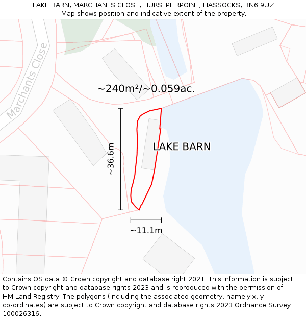 LAKE BARN, MARCHANTS CLOSE, HURSTPIERPOINT, HASSOCKS, BN6 9UZ: Plot and title map
