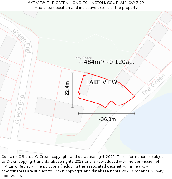 LAKE VIEW, THE GREEN, LONG ITCHINGTON, SOUTHAM, CV47 9PH: Plot and title map