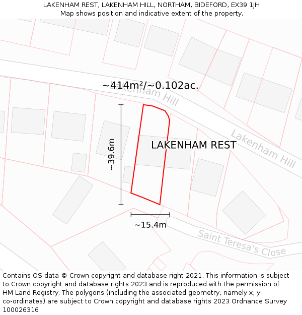 LAKENHAM REST, LAKENHAM HILL, NORTHAM, BIDEFORD, EX39 1JH: Plot and title map