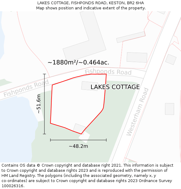 LAKES COTTAGE, FISHPONDS ROAD, KESTON, BR2 6HA: Plot and title map