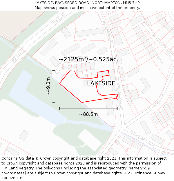 LAKESIDE, RAYNSFORD ROAD, NORTHAMPTON, NN5 7HP: Plot and title map