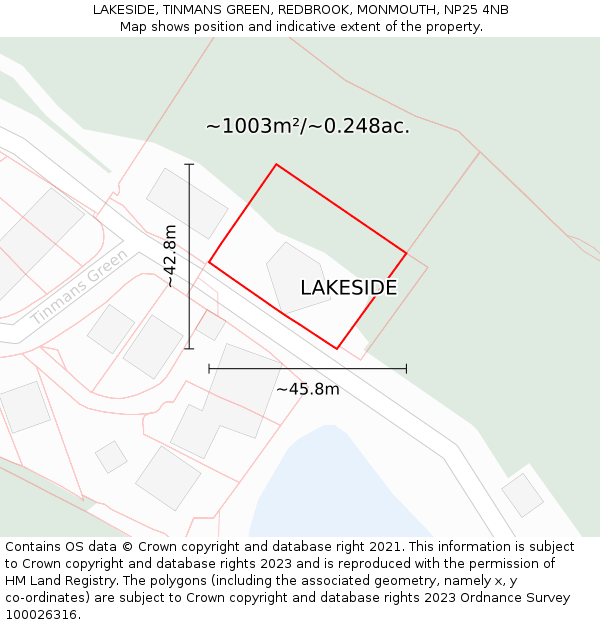 LAKESIDE, TINMANS GREEN, REDBROOK, MONMOUTH, NP25 4NB: Plot and title map