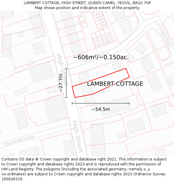 LAMBERT COTTAGE, HIGH STREET, QUEEN CAMEL, YEOVIL, BA22 7NF: Plot and title map